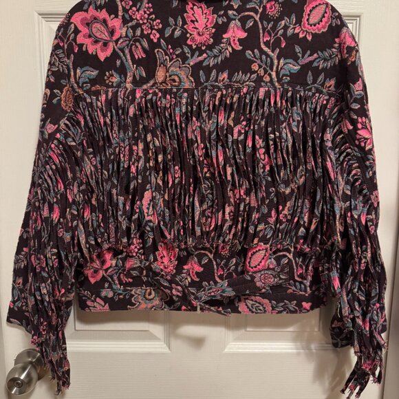 women's unique Levi's Jacquard brownish maroon/pink fringe trucker jacket xs - Picture 2 of 4